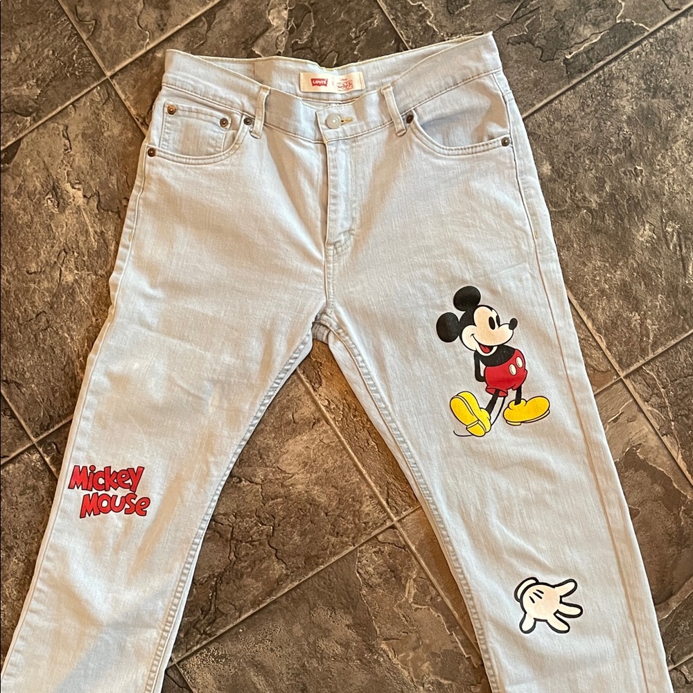 LEVI’S x DISNEY Collab Ladies Light Blue Mickey Mouse Character Graphic Jeans